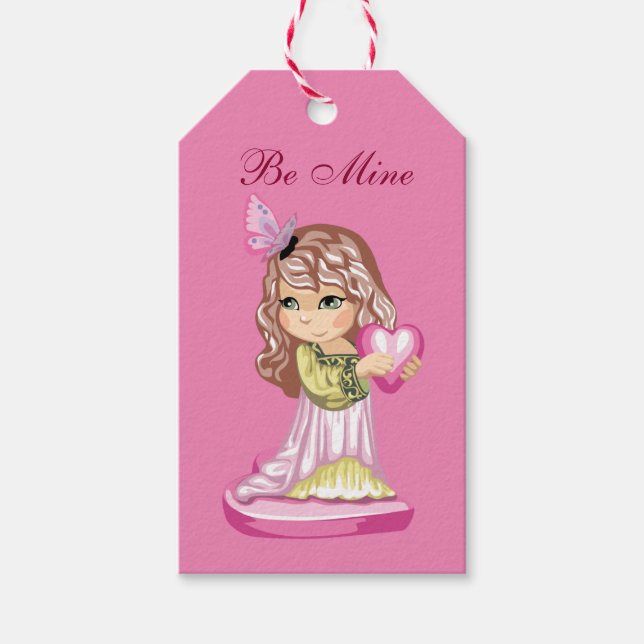 Vintage Girl Holding Heart Valentine Gift Tag (Front)