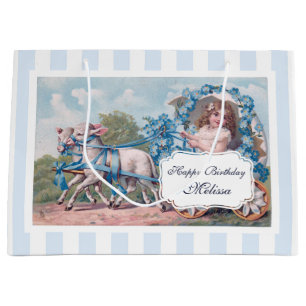 Vintage Girl in Carriage Driven by Lambs Birthday Large Gift Bag