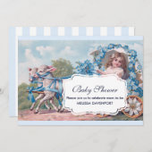 Vintage Girl in Carriage with Lambs Baby Shower Invitation (Front/Back)