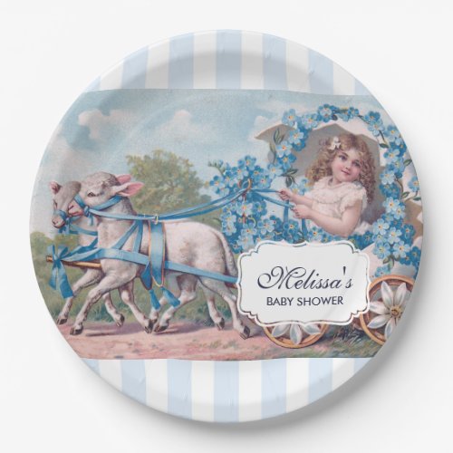 Vintage Girl in Carriage with Lambs _ Baby Shower Paper Plates