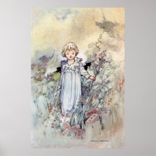 Vintage Girl in Garden by Charles Robinson Poster