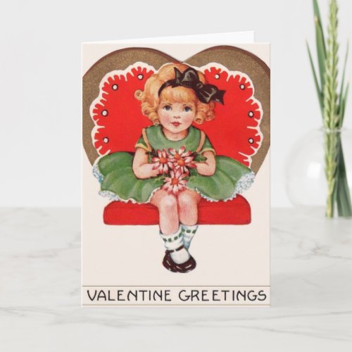 Vintage Girl in Heart Valentine Greeting Card