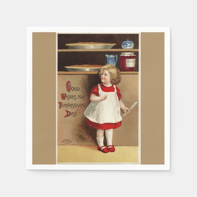 Vintage Girl in Red Dress Thanksgiving Paper Napkins (Front)