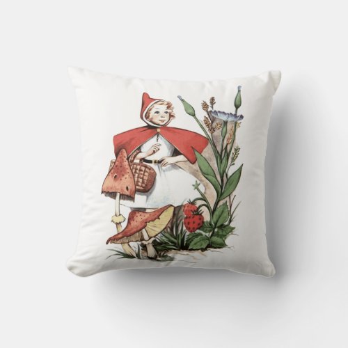 Vintage Girl in Red Hood  Throw Pillow