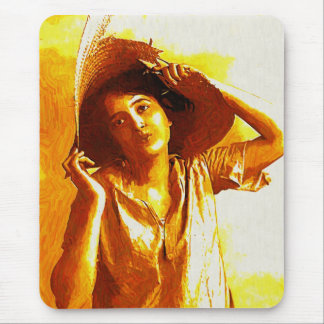 Vintage Girl In Straw Hat Mouse Pad