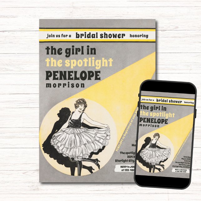 Vintage Girl in the Spotlight Bridal Shower Invitation (Creator Uploaded)