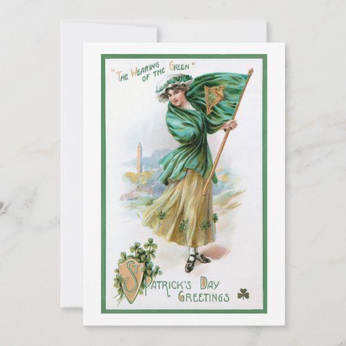 Vintage Girl Irish Flag Wearing of the Green Holiday Card