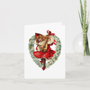 Vintage girl mandolin valentine card
