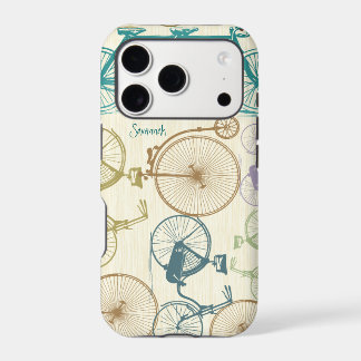 Vintage Girl Muted Colors Bike Pattern Iphone 17 Pro Case
