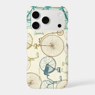 Vintage Girl Muted Colors Bike Pattern Iphone 17 Pro Case