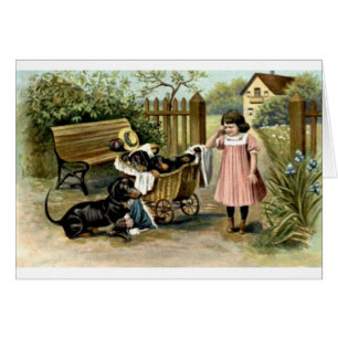 Vintage - Girl & Naughty Dachshunds, Cards