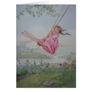 Vintage - Girl on a Swing, Cards