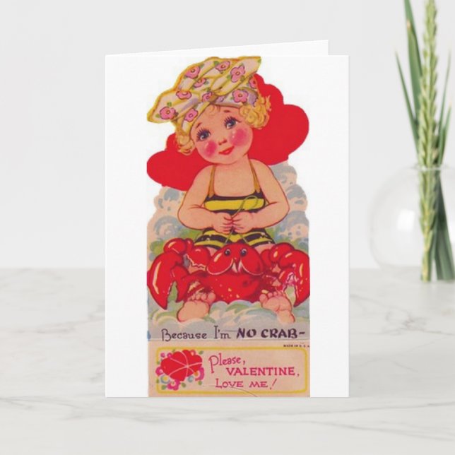 Vintage Girl On Beach Valentine's Day Card (Front)
