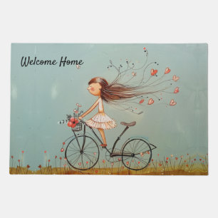 Vintage Girl on Bicycle Custom Doormat
