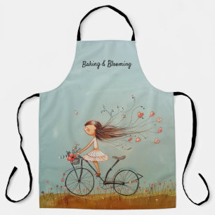 Vintage Girl on Bicycle Personalized Floral Apron