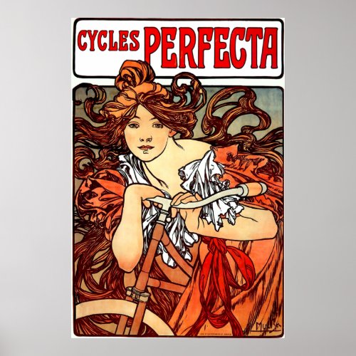 Vintage Girl on Bicycle Poster Print