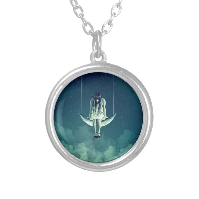 Vintage girl on crescent moon necklace (Front)
