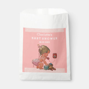 Vintage Girl on Phone Baby Shower Chevrons Favor Bag
