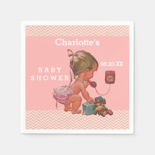 Vintage Girl on Phone Baby Shower Chevrons Napkins