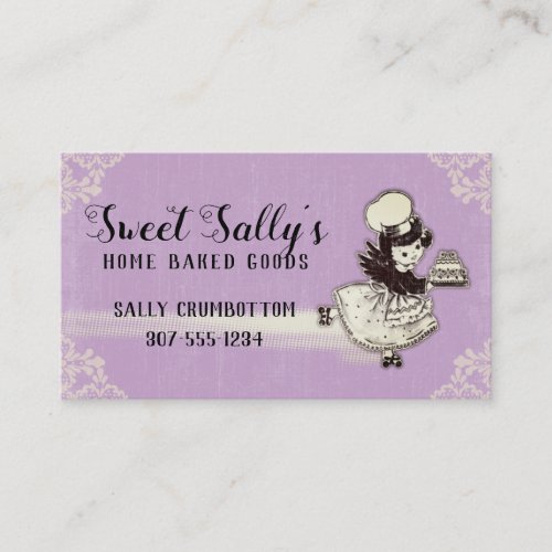 Vintage girl pastry chef cake baking bakery business card