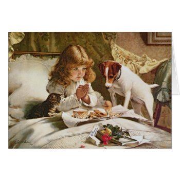Vintage - Girl & Pets Saying Breakfast Prayers  by AsTimeGoesBy at Zazzle