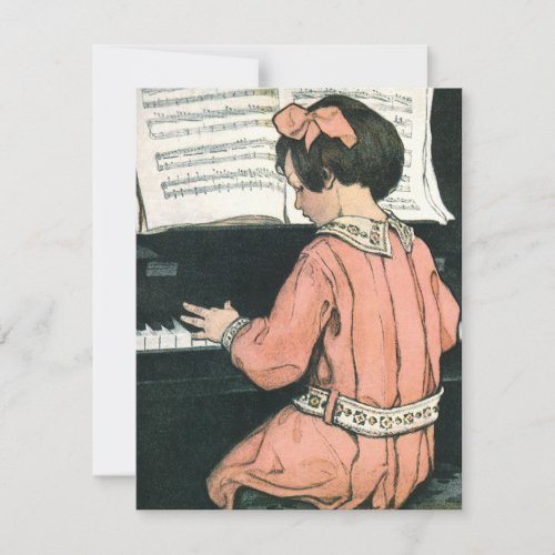 Vintage Child, Girl Playing Piano Birthday Party Invitations