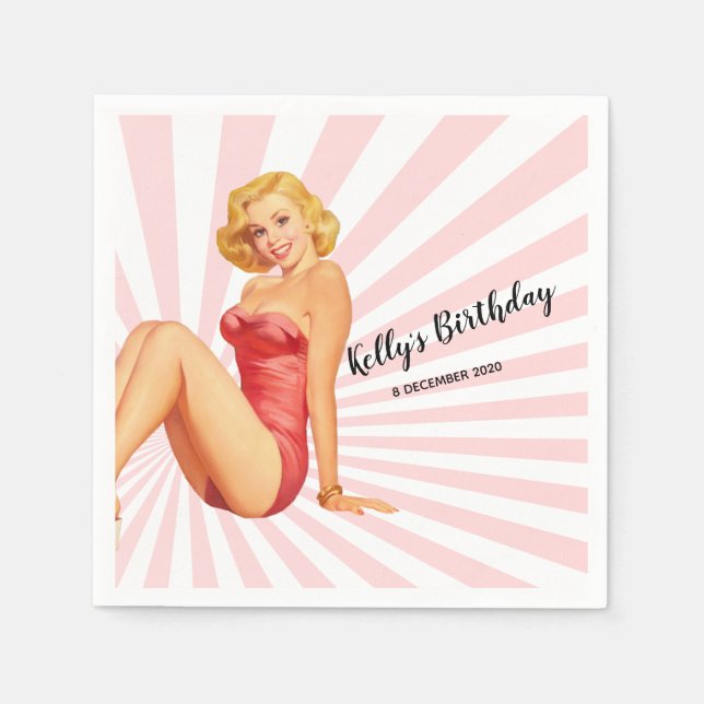 vintage girl, pin up, Cocktail Paper Napkins (Front)