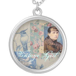 Vintage Girl Portrait Silver Plated Necklace