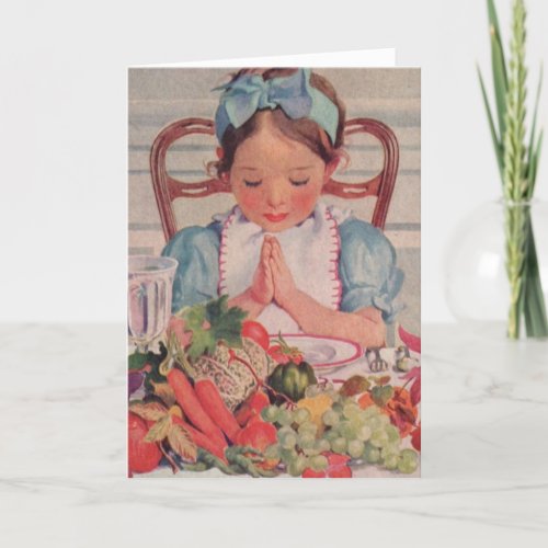 Vintage Girl Praying Religious Thanksgiving Holiday Card