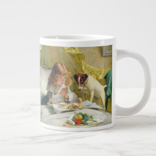 Vintage Girl Praying with Cat & Dog Art Suspense Giant Coffee Mug