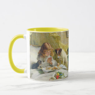 Vintage Girl Praying with Cat & Dog Art Suspense Mug