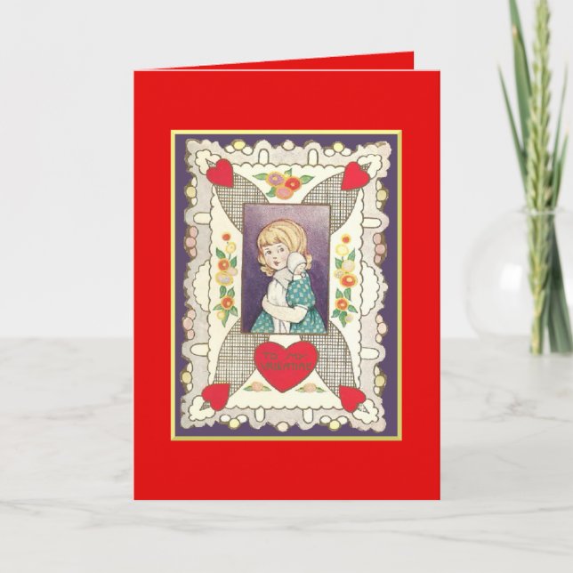 Vintage Girl Pretty Valentine's Day Holiday Card (Front)