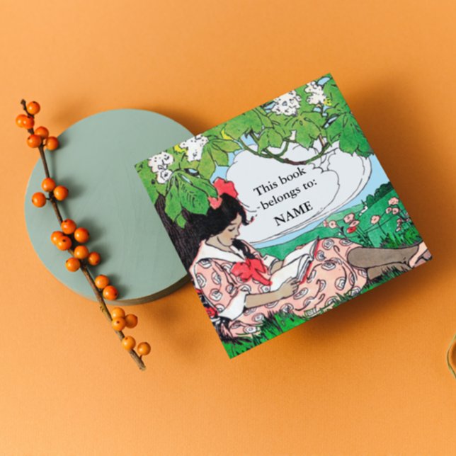 Vintage girl reading book plate (Creator Uploaded)