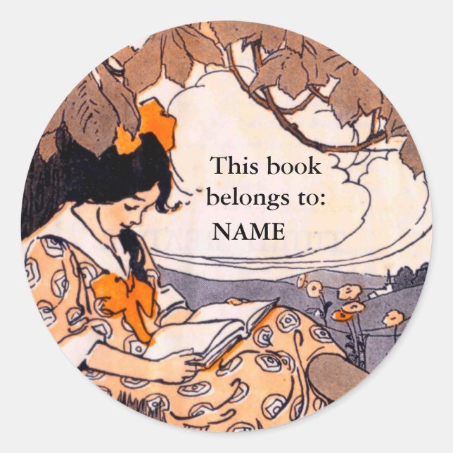 Vintage girl reading book plate (Front)