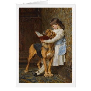 Vintage - Girl Reading to Her Dog, Cards