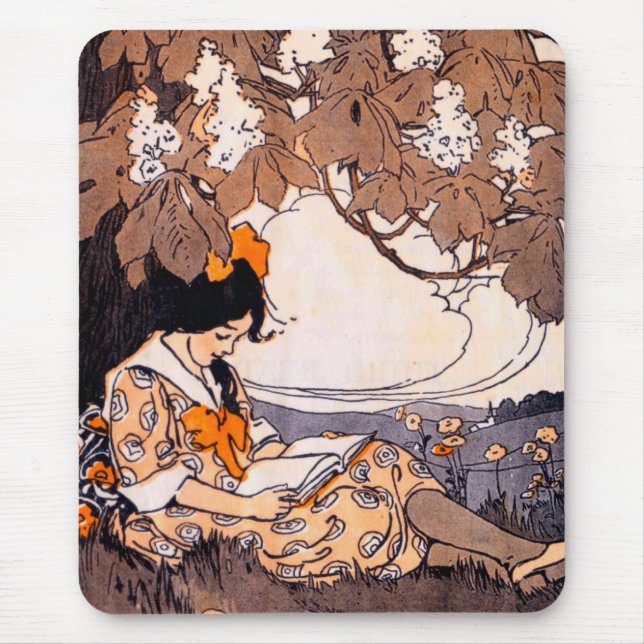 Vintage Girl Reading Under a Tree Mouse Pad (Front)