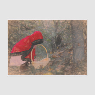 Vintage Girl Red Cape Autumn Forest Sketch Art Tissue Paper