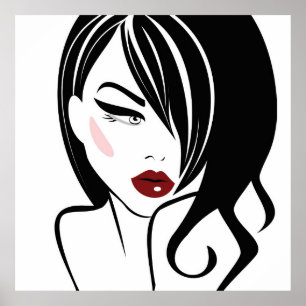 Vintage girl red lips poster