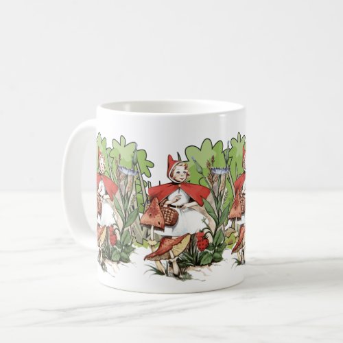 Vintage Girl Red Riding Hood Forest Magical Coffee Mug