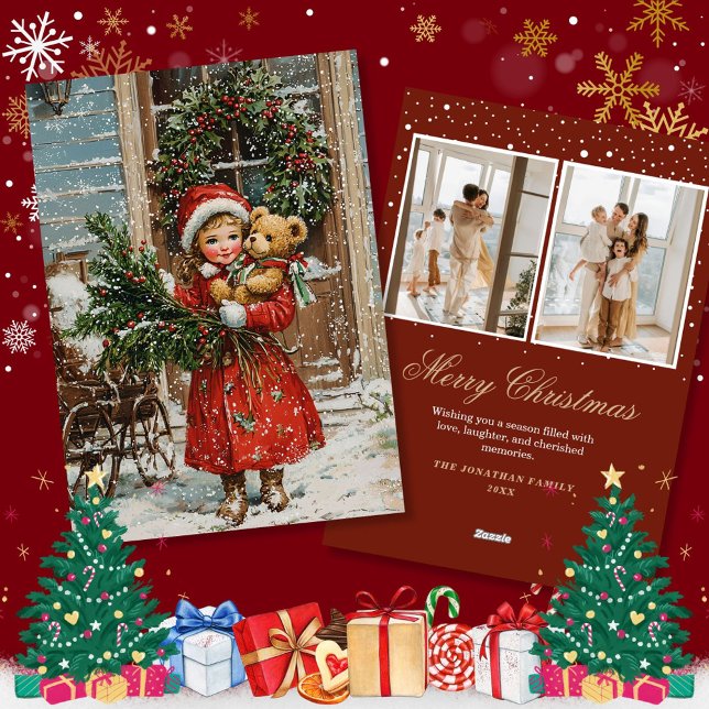 Vintage Girl Retro Snow Christmas Holiday Cards (Creator Uploaded)
