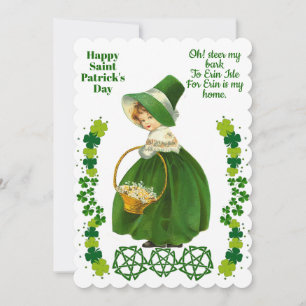 Vintage Girl Saint Patrick's Day Green Shamrocks Holiday Card
