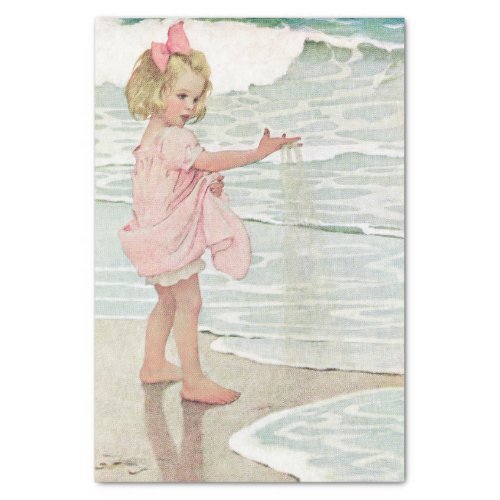 Vintage Girl Sandy Beach Nautical Ocean Tissue Paper