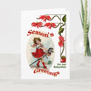 Vintage Girl Seasons Greetings for Babysitter Holiday Card