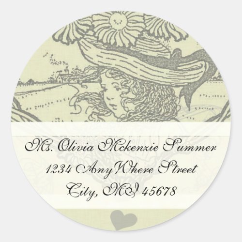 Vintage Girl Sunflower Return Address Label