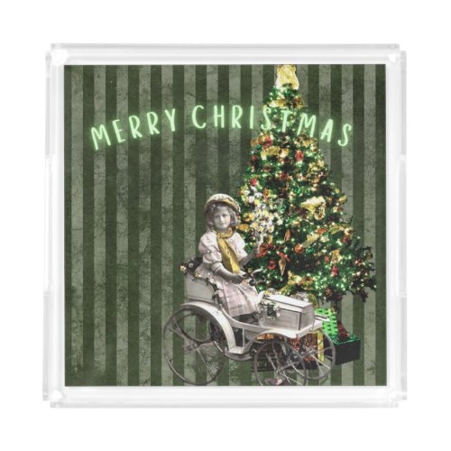 Vintage Girl  Tree Holiday Scene Acrylic Tray