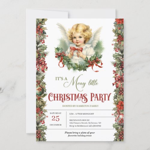 Vintage girl Victorian Angel Christmas party Invitation