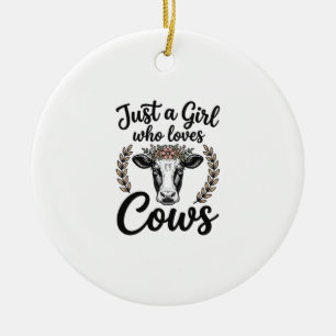 Vintage Girl Who Loves Cows Floral Cow Shirt Desig Ceramic Ornament