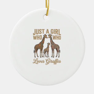 Vintage Girl Who Loves Giraffes Shirt Design_1 Ceramic Ornament