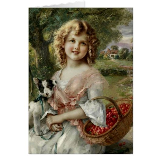 Vintage Girl with Basket of Cherries, (Front)