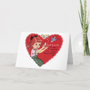 Vintage Girl with Birds Valentine Holiday Card